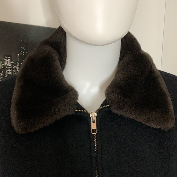 Womens Vintage Herman Kay Wool Black Coat W Brown Fur Trim Size M - Picture 2 of 10